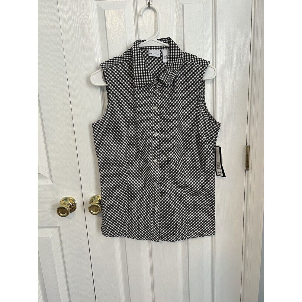 NWT Kim Rogers Womens Medium Cotton Black/White‎ Checkered Sleeveless Top